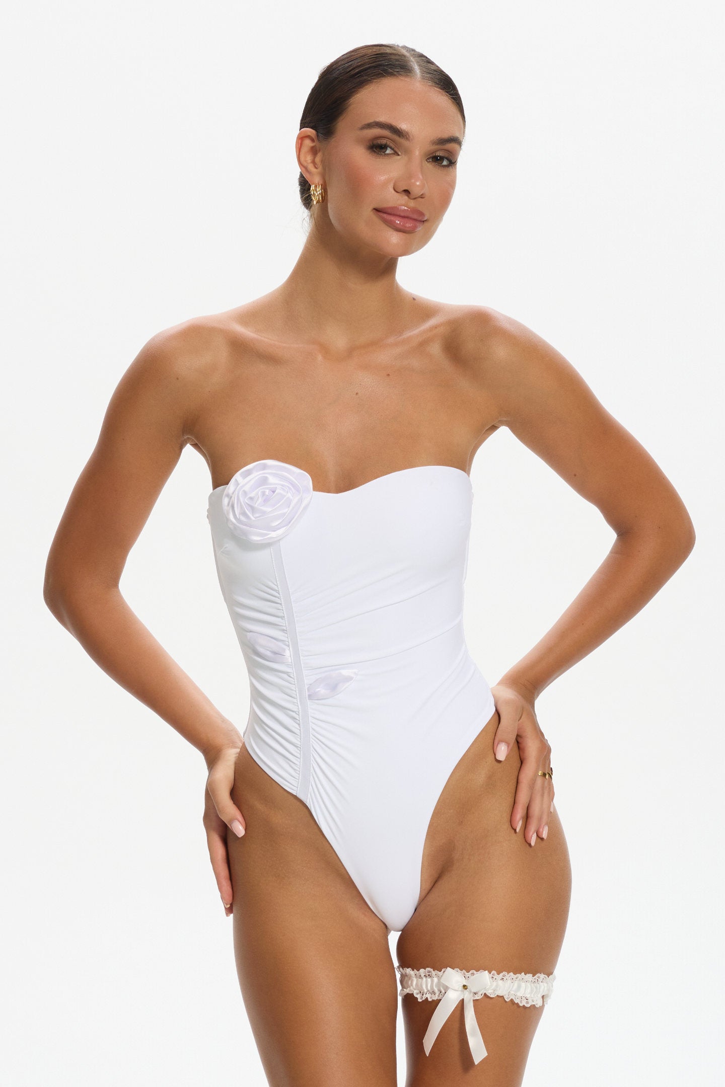Soraya Satin Rosette Bridal One Piece Swimsuit - White ALT Swim Soraya Satin Rosette Bridal One Piece Swimsuit - White ALT Swim