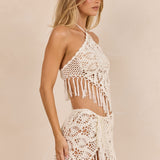 Thessaly Crochet Halter Top - Ivory