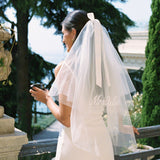 Lucinda Satin Bow Veil - White