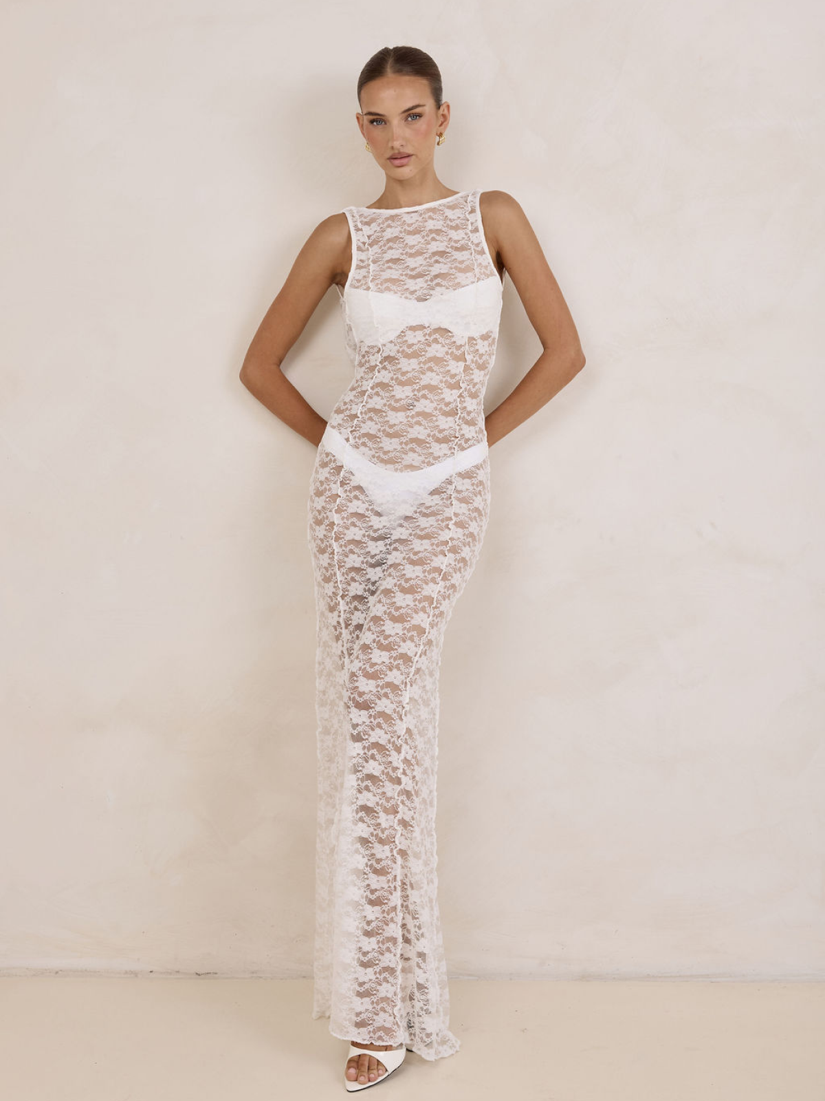Orelia Long Lace Dress - White