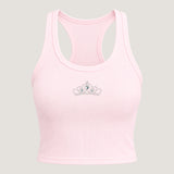 ALT's pink It Girl rhinestone crop tank, shown from the front on a ghost mannequin with a rhinestone crown at the chest.