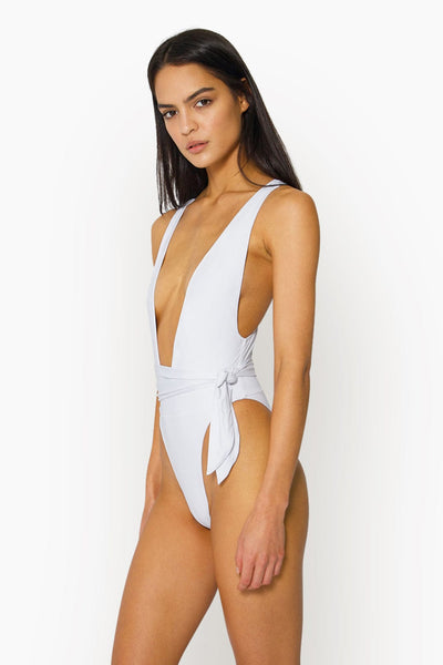 Arlia Plunging V-Neck One Piece Swimsuit in White by ALT Swim