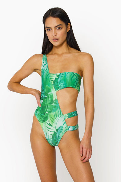 Suri One Shoulder Cut Out Swimsuit in Tropik Palm Leaf Print by ALT Swim