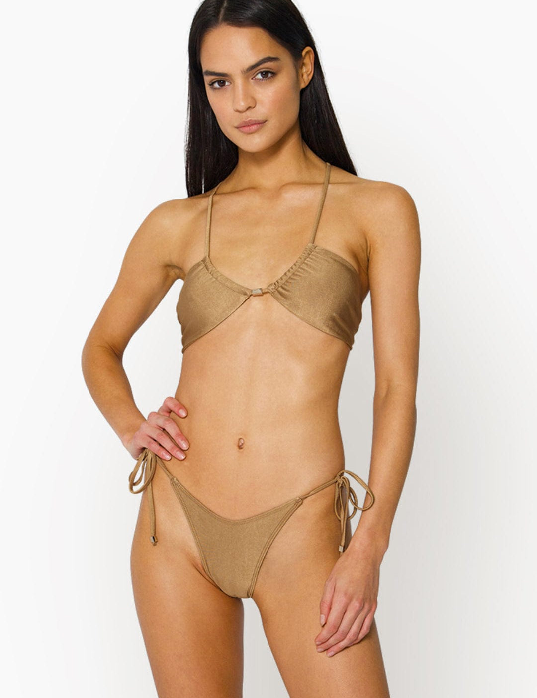 Aya Tie Side String Bikini Bottom Bottom in Gold by ALT Swim