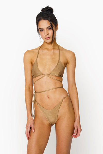 Iman Wrap Around String Tie Halter Triangle Bikini Top in Gold by ALT Swim