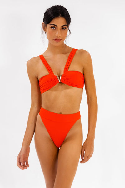 Jacques Ruched Bandeau Bikini Top in Orange Tango by ALT Swim
