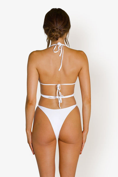 Iman Wrap Around String Tie Halter Triangle Bikini Top in White by ALT Swim