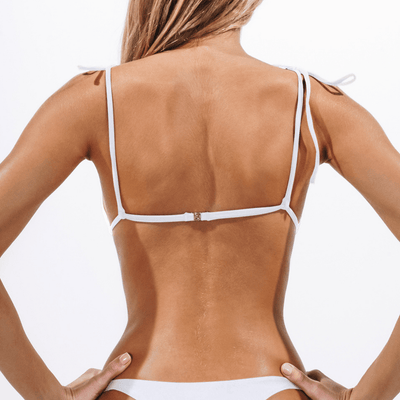 Lina Tie Shoulder Triangle Bikini Top in White by ALT Swim